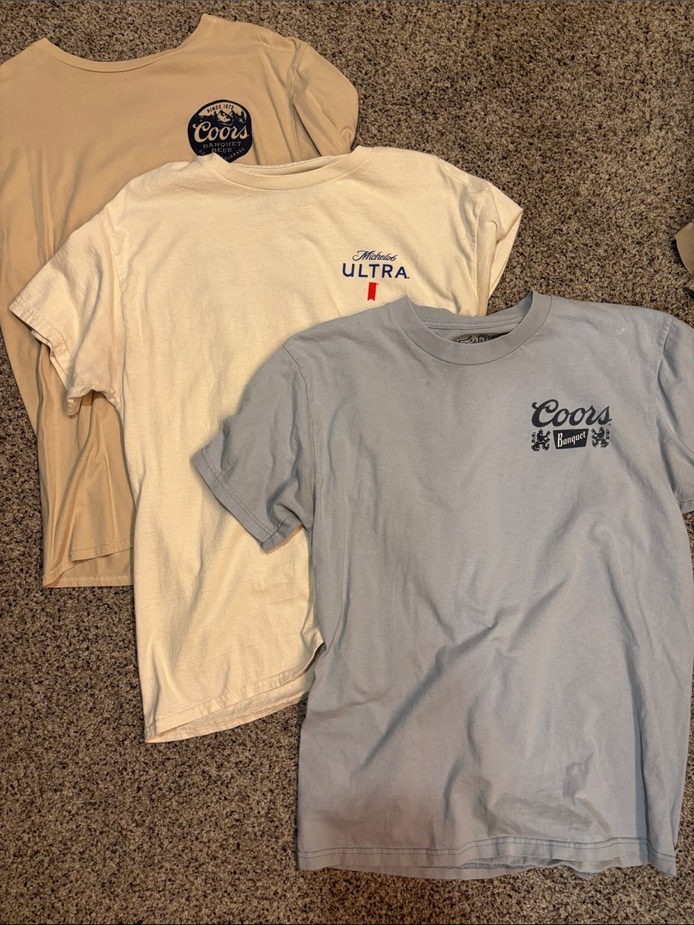 Coors & Michelob Ultra Short Sleeve Graphic Tees - Light Blue, Cream, Beige